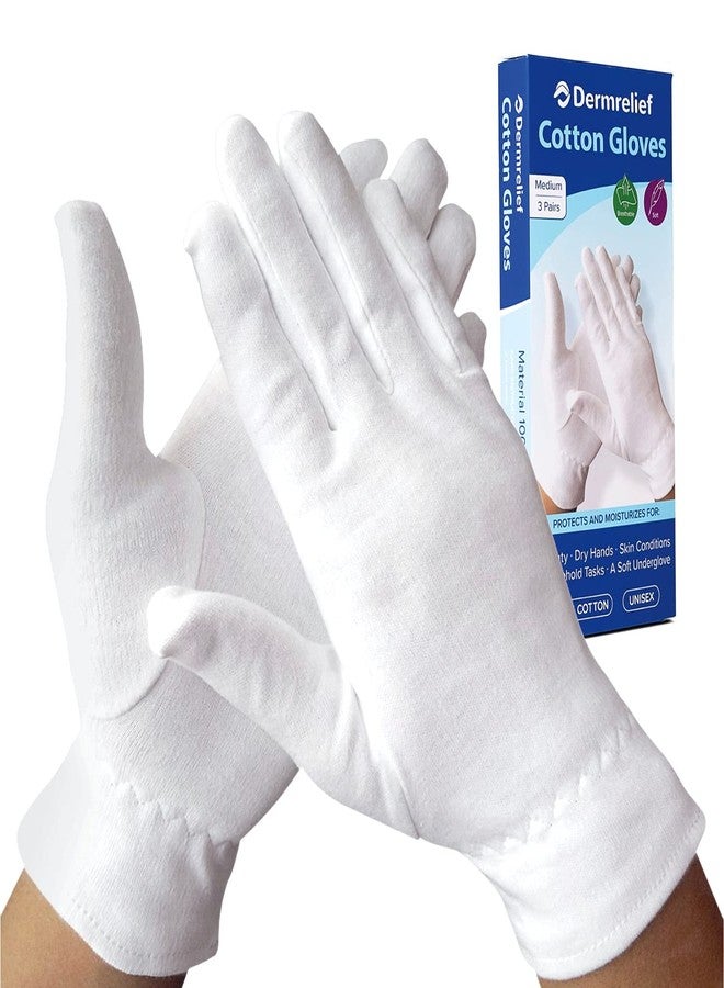 Dermrelief Cotton Gloves - for Beauty, Dry Hands, Eczema, Dermatitis and Psoriasis (Medium, 3 Pairs) - Image 1